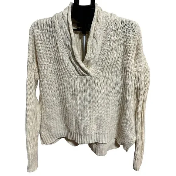 Lauren Ralph Lauren LRL‎ Womens M Sweater Shawl Cable Knit Collar Beige Warm - Picture 4 of 13